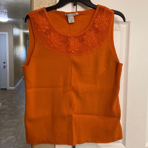 Peter Nygard Tops - Peter Nygart Orange top with Applique Neckline